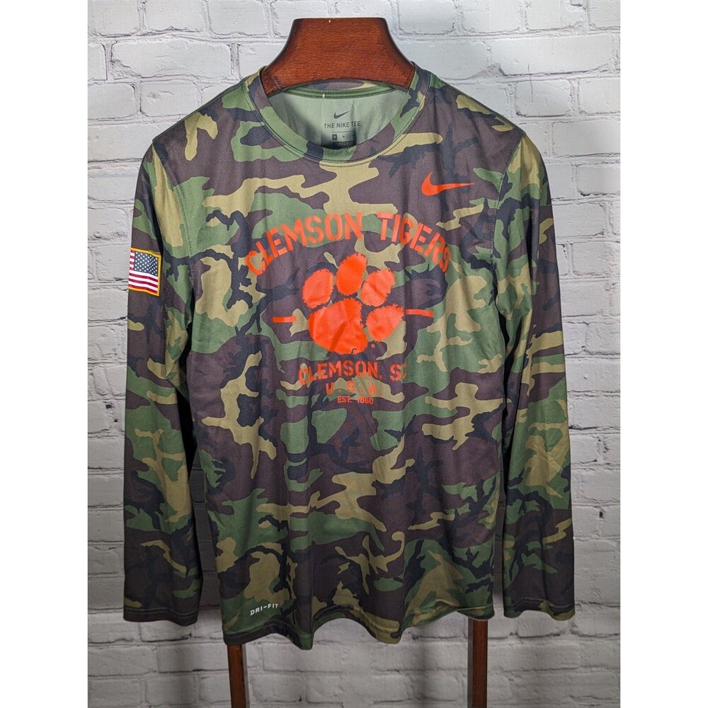 Nike Mens Shirt Medium Green Jungle Camo Clemson DriFit Athletic America